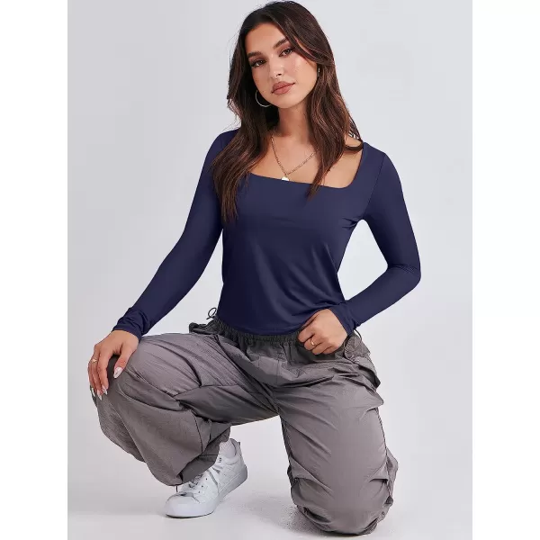 imageANRABESS Women Long Sleeve Crop Top Sexy Fitted Going Out Square Neck Basic T Shirt Top TeesNavy Blue