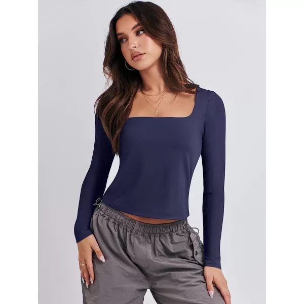 imageANRABESS Women Long Sleeve Crop Top Sexy Fitted Going Out Square Neck Basic T Shirt Top TeesNavy Blue