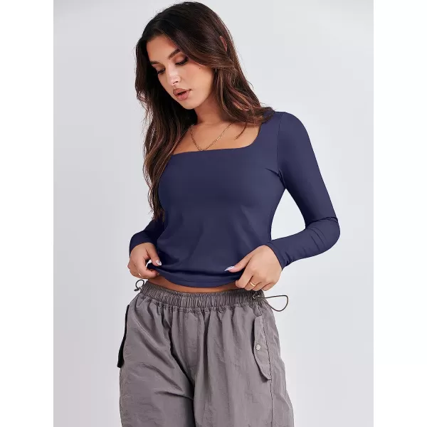 imageANRABESS Women Long Sleeve Crop Top Sexy Fitted Going Out Square Neck Basic T Shirt Top TeesNavy Blue