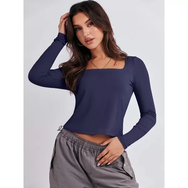 imageANRABESS Women Long Sleeve Crop Top Sexy Fitted Going Out Square Neck Basic T Shirt Top TeesNavy Blue