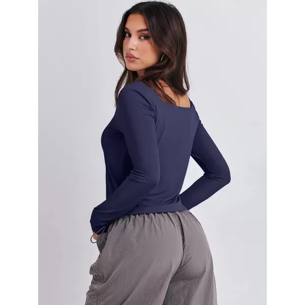 imageANRABESS Women Long Sleeve Crop Top Sexy Fitted Going Out Square Neck Basic T Shirt Top TeesNavy Blue