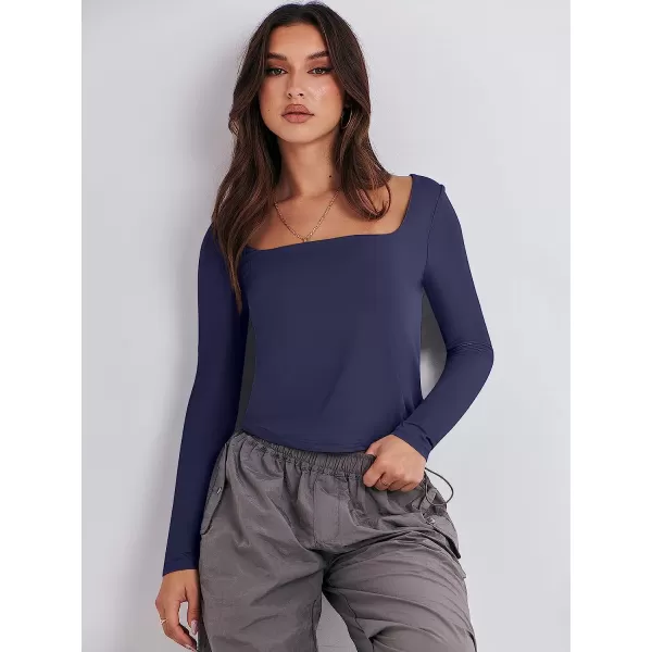 imageANRABESS Women Long Sleeve Crop Top Sexy Fitted Going Out Square Neck Basic T Shirt Top TeesNavy Blue