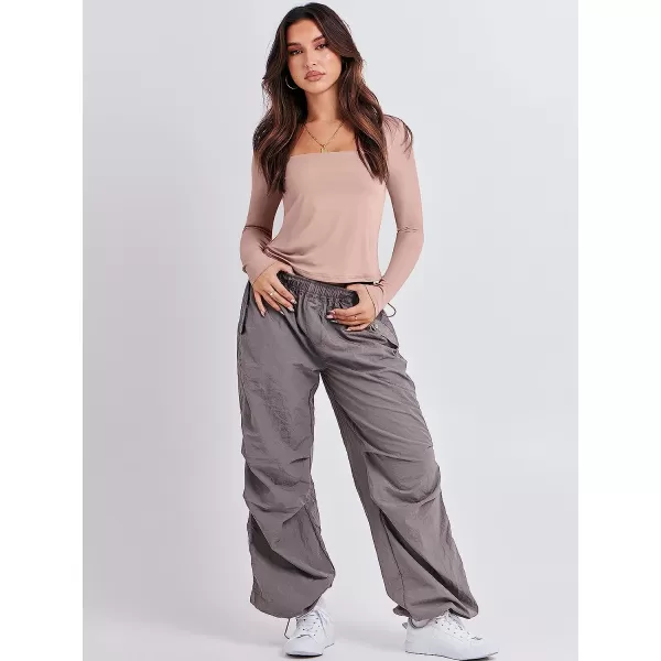 imageANRABESS Women Long Sleeve Crop Top Sexy Fitted Going Out Square Neck Basic T Shirt Top TeesPink