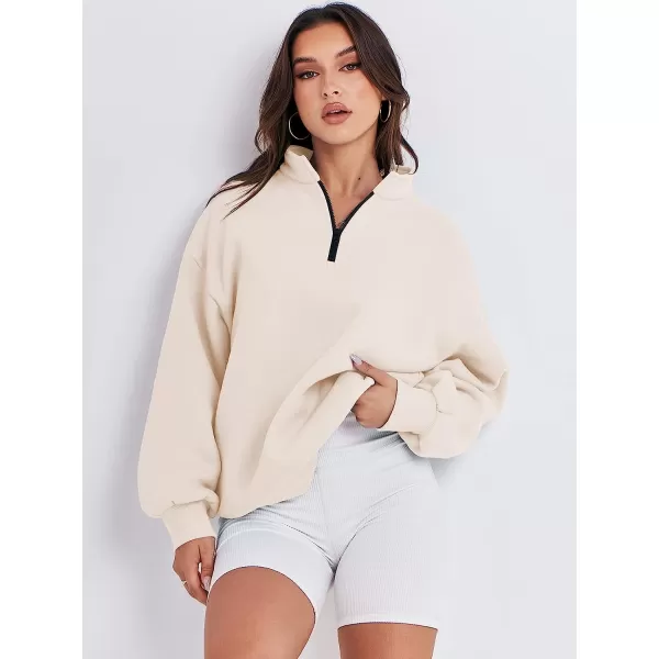 imageANRABESS Women Long Sleeve Oversized Half Zip Pullover Sweatshirt Y2K Hoodie Sweater Trendy Fall ClothesApricot