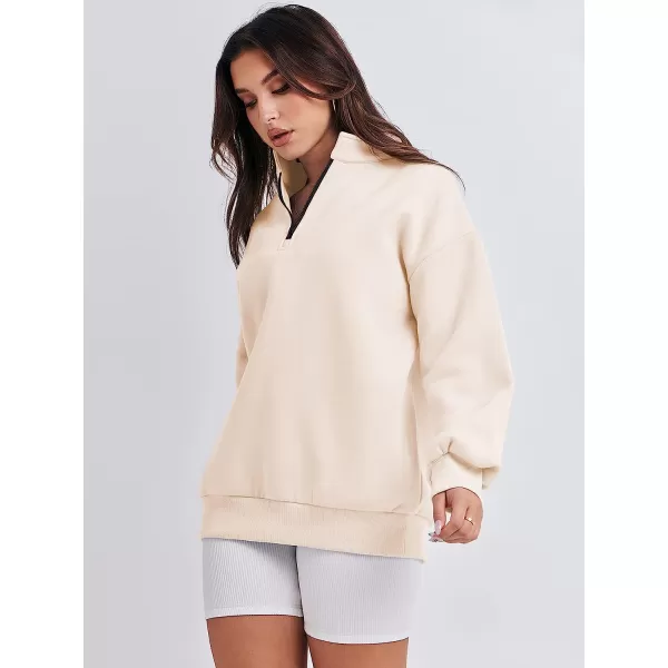 imageANRABESS Women Long Sleeve Oversized Half Zip Pullover Sweatshirt Y2K Hoodie Sweater Trendy Fall ClothesApricot