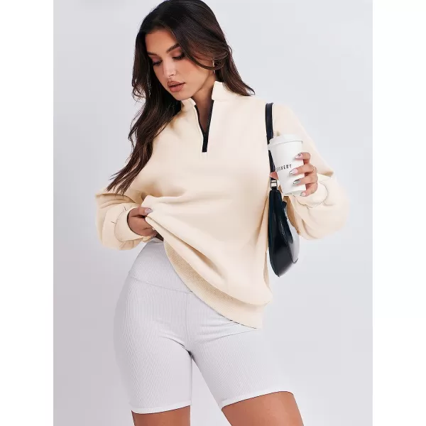 imageANRABESS Women Long Sleeve Oversized Half Zip Pullover Sweatshirt Y2K Hoodie Sweater Trendy Fall ClothesApricot