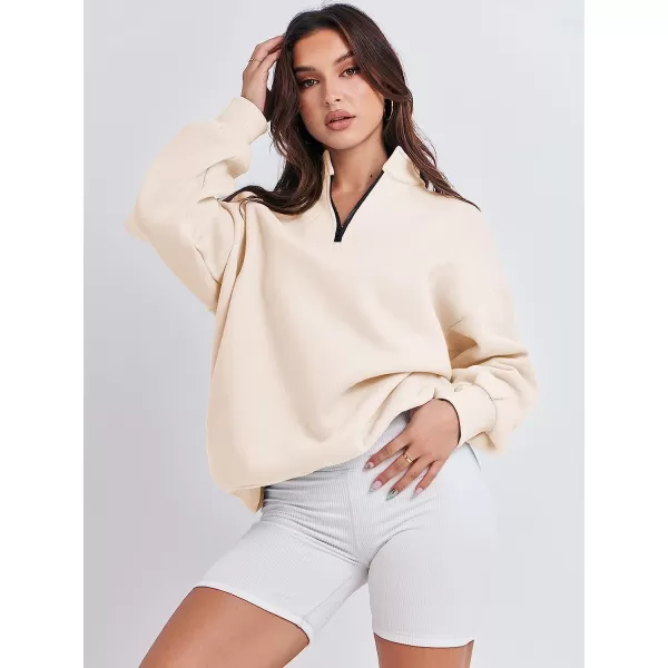 imageANRABESS Women Long Sleeve Oversized Half Zip Pullover Sweatshirt Y2K Hoodie Sweater Trendy Fall ClothesApricot