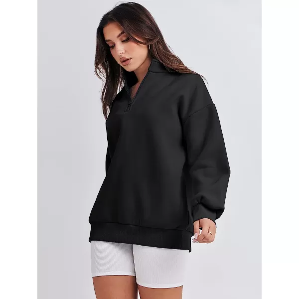 imageANRABESS Women Long Sleeve Oversized Half Zip Pullover Sweatshirt Y2K Hoodie Sweater Trendy Fall ClothesBlack