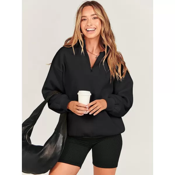 imageANRABESS Women Long Sleeve Oversized Half Zip Pullover Sweatshirt Y2K Hoodie Sweater Trendy Fall ClothesBlack