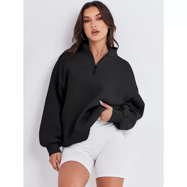 imageANRABESS Women Long Sleeve Oversized Half Zip Pullover Sweatshirt Y2K Hoodie Sweater Trendy Fall ClothesBlack