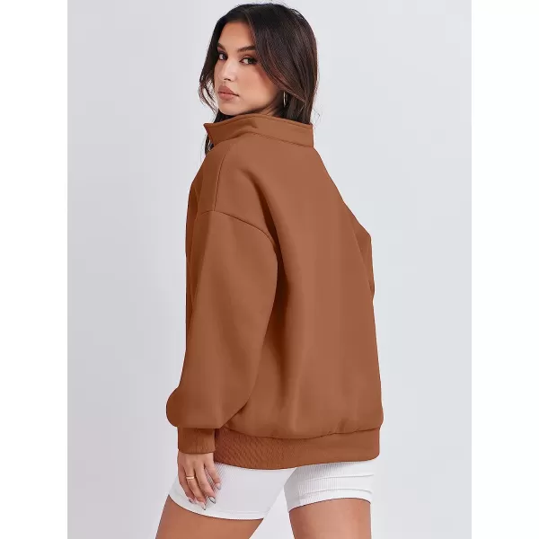 imageANRABESS Women Long Sleeve Oversized Half Zip Pullover Sweatshirt Y2K Hoodie Sweater Trendy Fall ClothesCaramel