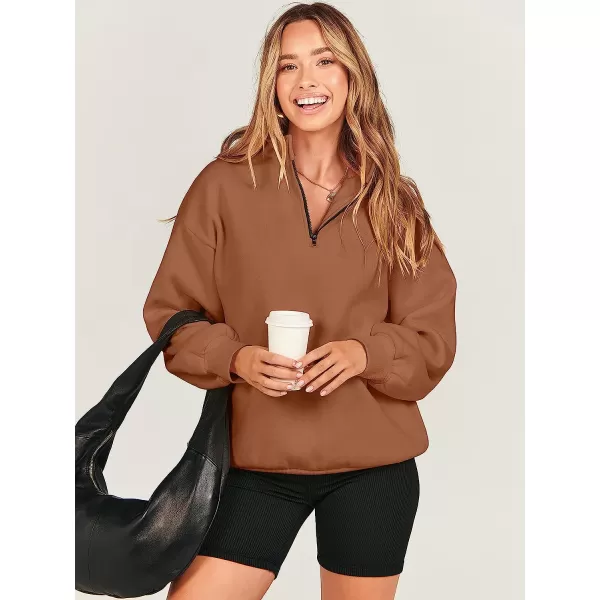 imageANRABESS Women Long Sleeve Oversized Half Zip Pullover Sweatshirt Y2K Hoodie Sweater Trendy Fall ClothesCaramel