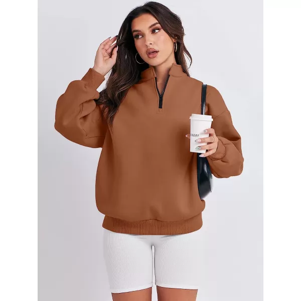 imageANRABESS Women Long Sleeve Oversized Half Zip Pullover Sweatshirt Y2K Hoodie Sweater Trendy Fall ClothesCaramel