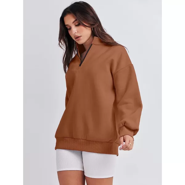imageANRABESS Women Long Sleeve Oversized Half Zip Pullover Sweatshirt Y2K Hoodie Sweater Trendy Fall ClothesCaramel