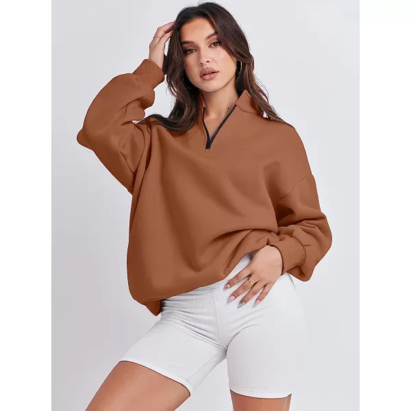 imageANRABESS Women Long Sleeve Oversized Half Zip Pullover Sweatshirt Y2K Hoodie Sweater Trendy Fall ClothesCaramel