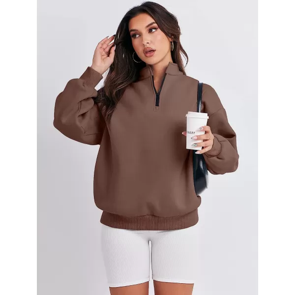 imageANRABESS Women Long Sleeve Oversized Half Zip Pullover Sweatshirt Y2K Hoodie Sweater Trendy Fall ClothesCoffee