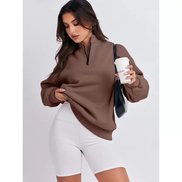 imageANRABESS Women Long Sleeve Oversized Half Zip Pullover Sweatshirt Y2K Hoodie Sweater Trendy Fall ClothesCoffee