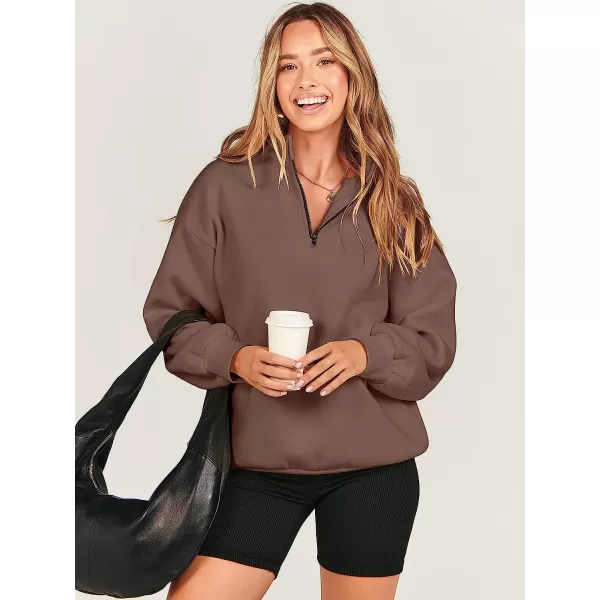 imageANRABESS Women Long Sleeve Oversized Half Zip Pullover Sweatshirt Y2K Hoodie Sweater Trendy Fall ClothesCoffee