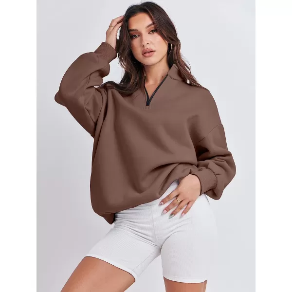 imageANRABESS Women Long Sleeve Oversized Half Zip Pullover Sweatshirt Y2K Hoodie Sweater Trendy Fall ClothesCoffee
