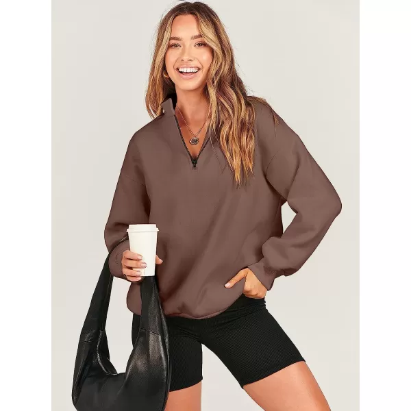 imageANRABESS Women Long Sleeve Oversized Half Zip Pullover Sweatshirt Y2K Hoodie Sweater Trendy Fall ClothesCoffee