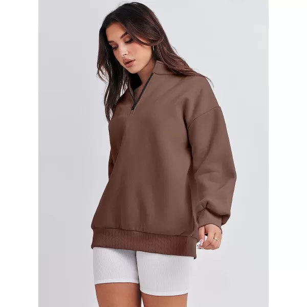 imageANRABESS Women Long Sleeve Oversized Half Zip Pullover Sweatshirt Y2K Hoodie Sweater Trendy Fall ClothesCoffee