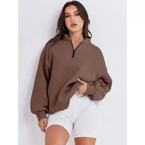 imageANRABESS Women Long Sleeve Oversized Half Zip Pullover Sweatshirt Y2K Hoodie Sweater Trendy Fall ClothesCoffee