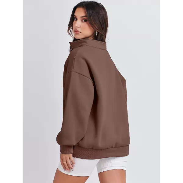 imageANRABESS Women Long Sleeve Oversized Half Zip Pullover Sweatshirt Y2K Hoodie Sweater Trendy Fall ClothesCoffee