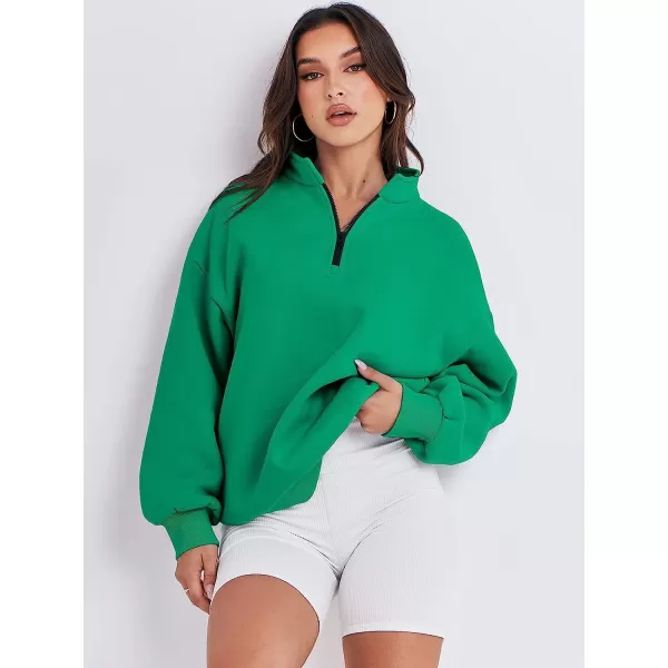 imageANRABESS Women Long Sleeve Oversized Half Zip Pullover Sweatshirt Y2K Hoodie Sweater Trendy Fall ClothesGrass