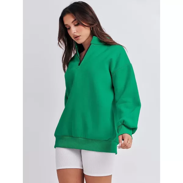imageANRABESS Women Long Sleeve Oversized Half Zip Pullover Sweatshirt Y2K Hoodie Sweater Trendy Fall ClothesGrass