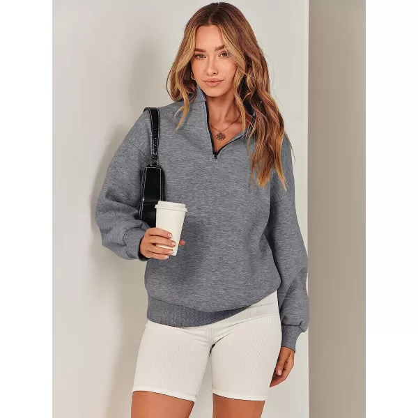 imageANRABESS Women Long Sleeve Oversized Half Zip Pullover Sweatshirt Y2K Hoodie Sweater Trendy Fall ClothesGray