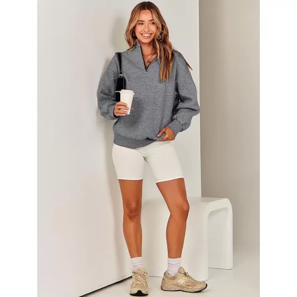 imageANRABESS Women Long Sleeve Oversized Half Zip Pullover Sweatshirt Y2K Hoodie Sweater Trendy Fall ClothesGray