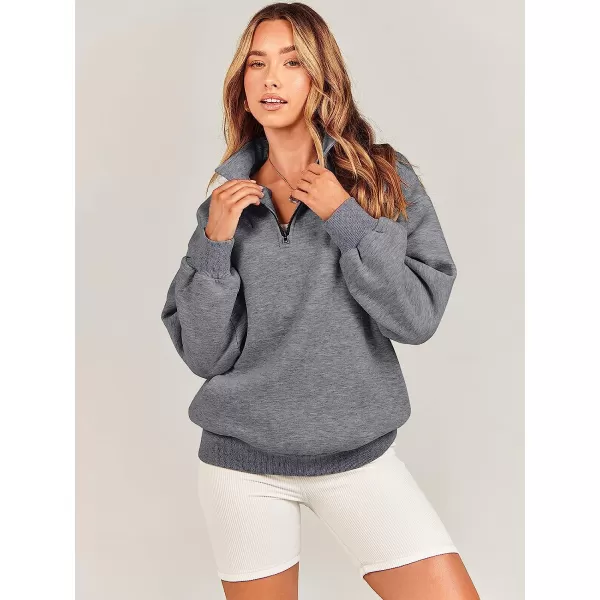 imageANRABESS Women Long Sleeve Oversized Half Zip Pullover Sweatshirt Y2K Hoodie Sweater Trendy Fall ClothesGray