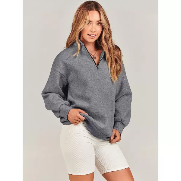imageANRABESS Women Long Sleeve Oversized Half Zip Pullover Sweatshirt Y2K Hoodie Sweater Trendy Fall ClothesGray