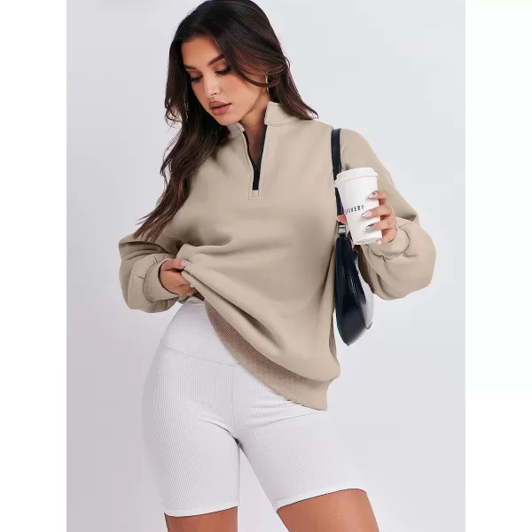 imageANRABESS Women Long Sleeve Oversized Half Zip Pullover Sweatshirt Y2K Hoodie Sweater Trendy Fall ClothesKhaki