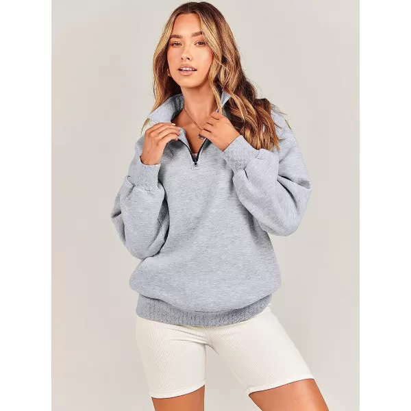 imageANRABESS Women Long Sleeve Oversized Half Zip Pullover Sweatshirt Y2K Hoodie Sweater Trendy Fall ClothesLight Gray