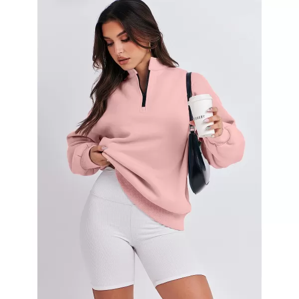 imageANRABESS Women Long Sleeve Oversized Half Zip Pullover Sweatshirt Y2K Hoodie Sweater Trendy Fall ClothesLight Pink