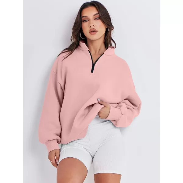 imageANRABESS Women Long Sleeve Oversized Half Zip Pullover Sweatshirt Y2K Hoodie Sweater Trendy Fall ClothesLight Pink