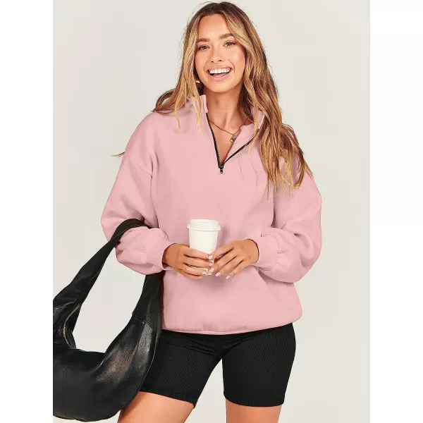 imageANRABESS Women Long Sleeve Oversized Half Zip Pullover Sweatshirt Y2K Hoodie Sweater Trendy Fall ClothesLight Pink