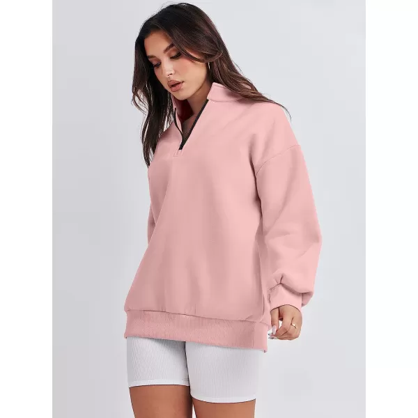imageANRABESS Women Long Sleeve Oversized Half Zip Pullover Sweatshirt Y2K Hoodie Sweater Trendy Fall ClothesLight Pink