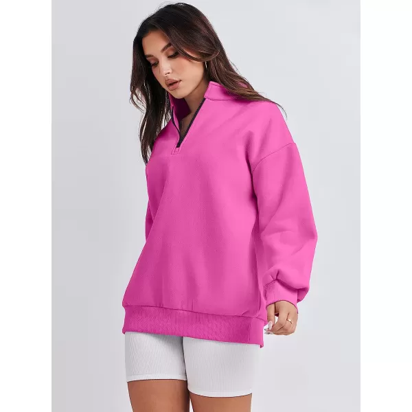 imageANRABESS Women Long Sleeve Oversized Half Zip Pullover Sweatshirt Y2K Hoodie Sweater Trendy Fall ClothesPink