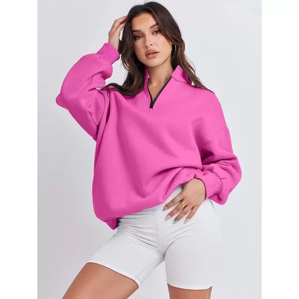 imageANRABESS Women Long Sleeve Oversized Half Zip Pullover Sweatshirt Y2K Hoodie Sweater Trendy Fall ClothesPink
