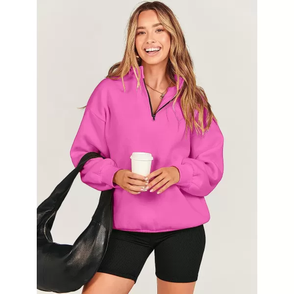 imageANRABESS Women Long Sleeve Oversized Half Zip Pullover Sweatshirt Y2K Hoodie Sweater Trendy Fall ClothesPink