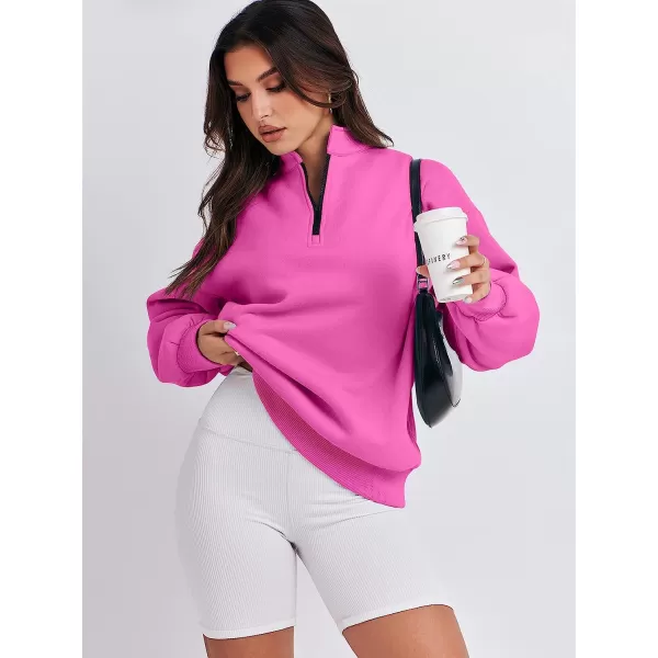 imageANRABESS Women Long Sleeve Oversized Half Zip Pullover Sweatshirt Y2K Hoodie Sweater Trendy Fall ClothesPink