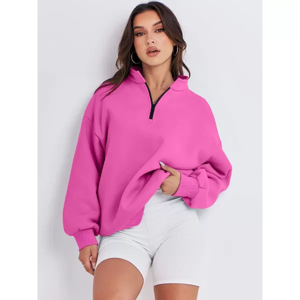 imageANRABESS Women Long Sleeve Oversized Half Zip Pullover Sweatshirt Y2K Hoodie Sweater Trendy Fall ClothesPink