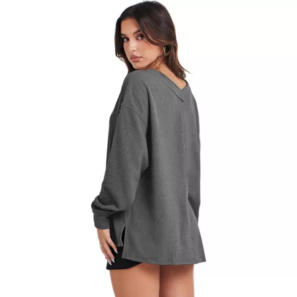 imageANRABESS Women Long Sleeve Shirt V Neck Off Shoulder Oversized Knit Pullover Sweatshirt Loose High Low Fall Tunic TopsDark Grey