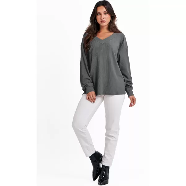 imageANRABESS Women Long Sleeve Shirt V Neck Off Shoulder Oversized Knit Pullover Sweatshirt Loose High Low Fall Tunic TopsDeep Grey