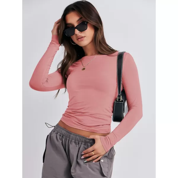 imageANRABESS Women Long Sleeve Slim Fit Crop Top Going Out Tight TShirt Trendy Tees StreetwearDark Pink