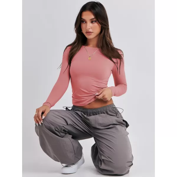 imageANRABESS Women Long Sleeve Slim Fit Crop Top Going Out Tight TShirt Trendy Tees StreetwearDark Pink