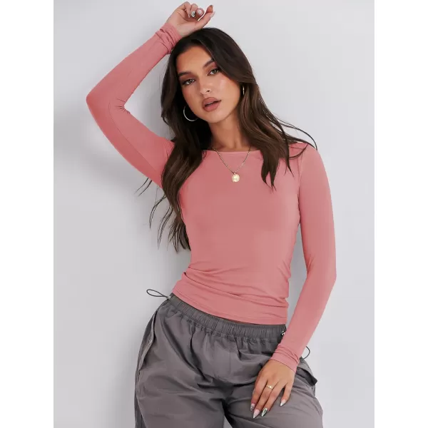 imageANRABESS Women Long Sleeve Slim Fit Crop Top Going Out Tight TShirt Trendy Tees StreetwearDark Pink