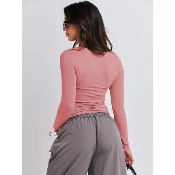 imageANRABESS Women Long Sleeve Slim Fit Crop Top Going Out Tight TShirt Trendy Tees StreetwearDark Pink